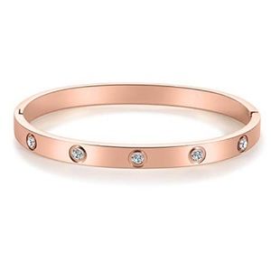 New Elegant Rose Gold Stainless Steel Luxury High-End White Sapphire Bangle